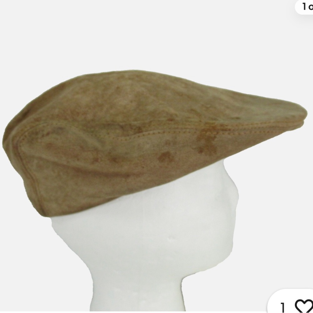 Henschel Newsboy Cap Khaki Tan Suede Snap Bill Cabbie Hat Size L USA Vintage